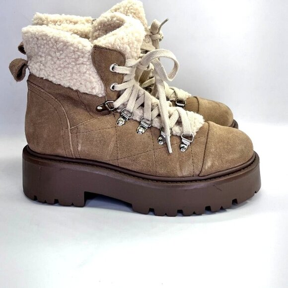 Steve Madden Reyen Platform Boot Women's Size 7.5 in Oatmeal Suede Chunky Sole - Picture 4 of 16